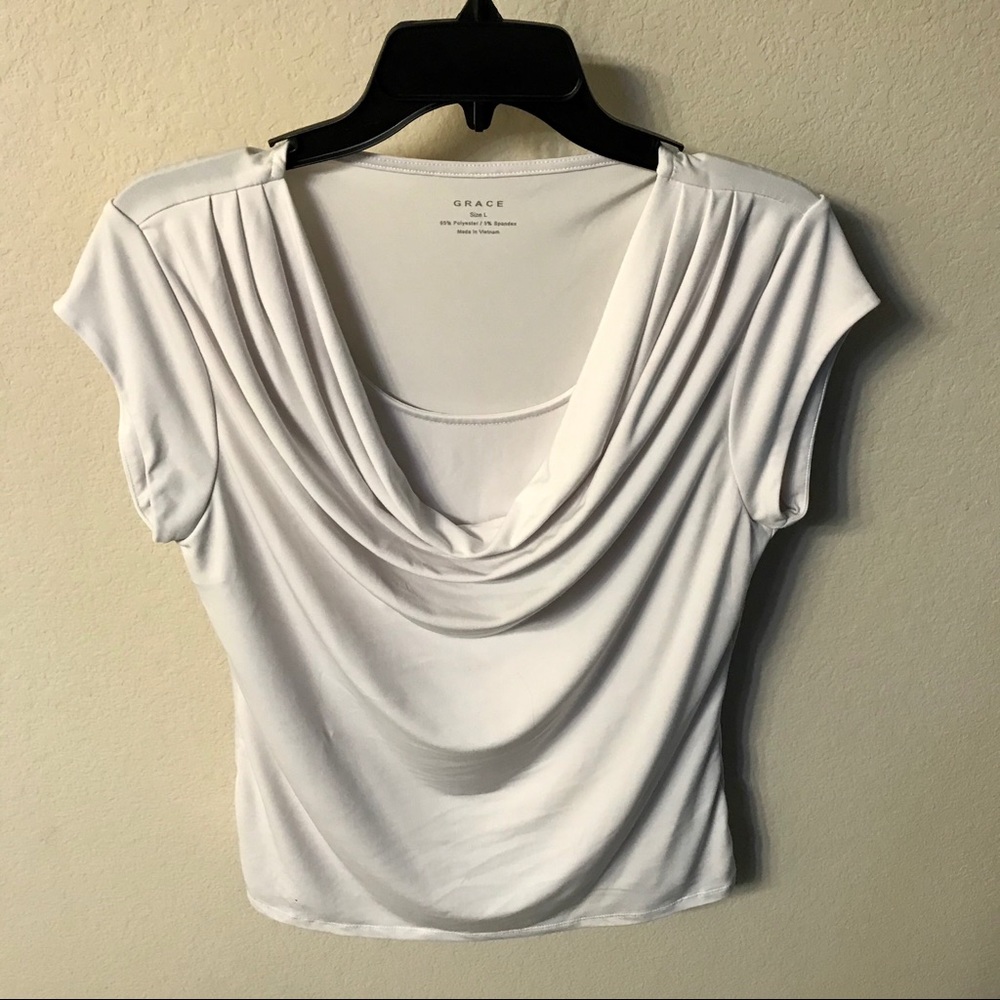 White scoop neck shirt